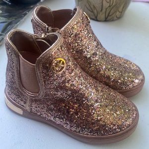 Baby Michael Kors boots. Rose gold glitter with zipper on the side